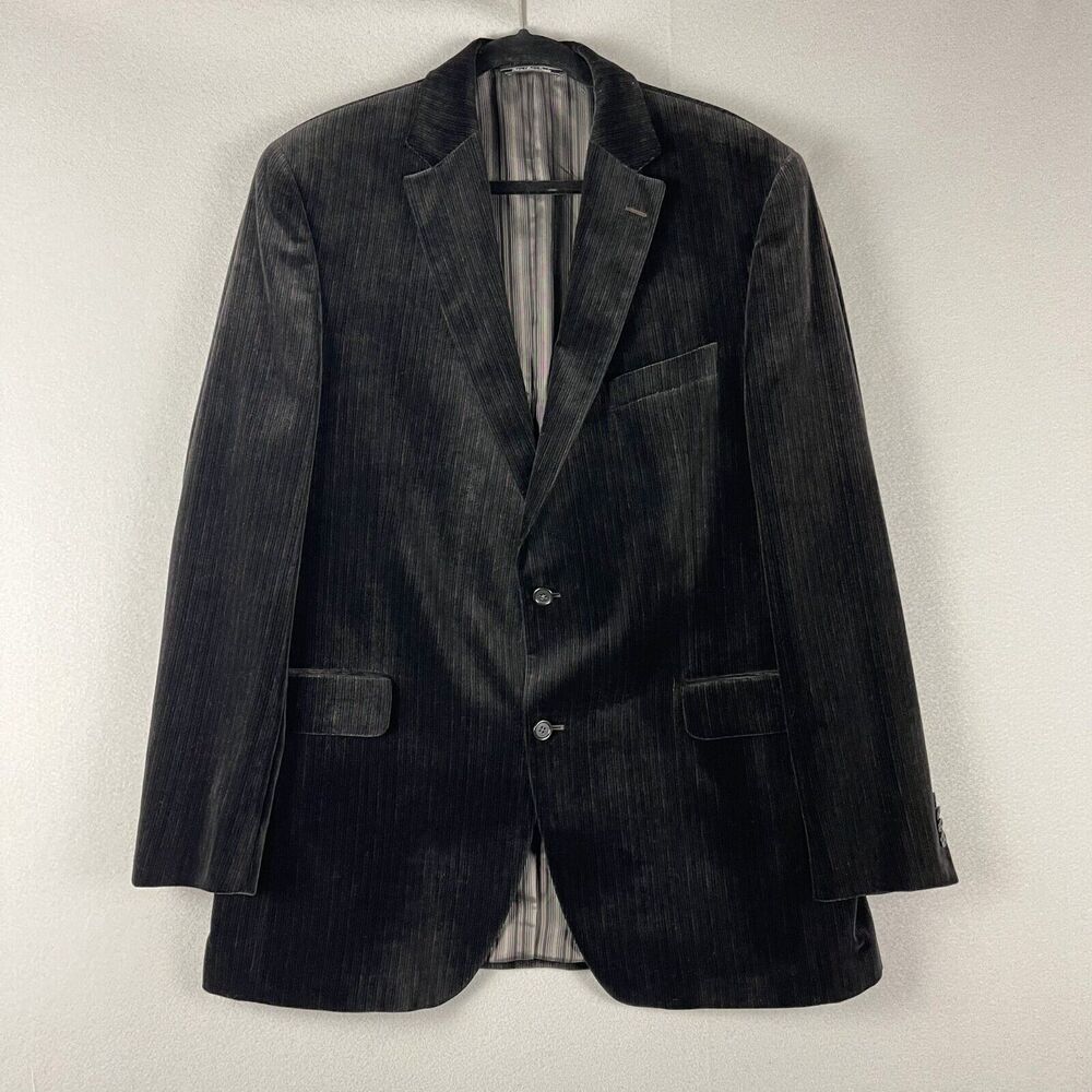 Jack Victor Prossimo Velvet Blazer Sport Coat Mens 44L Black Stripe Cotton Modal